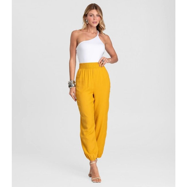 Calça Feminina Aladim em Tecido Viscose Dianna Amarelo