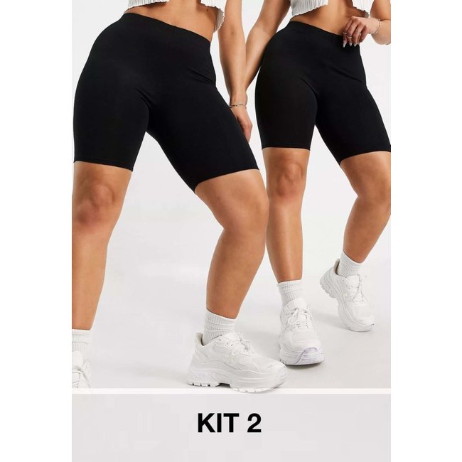 KIT 2 Bermudas Cintura Alta Diluxo Legging Ciclista Preta