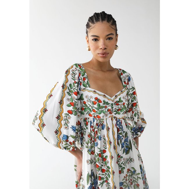 Vestido Feminino FARM Curto Estampa Floral Frutas Branco