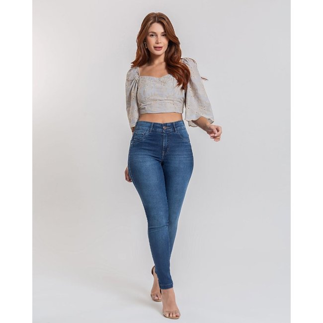 Calça Feminina com Elástico - Cigarrete - Black Jeans - Denim Escuro