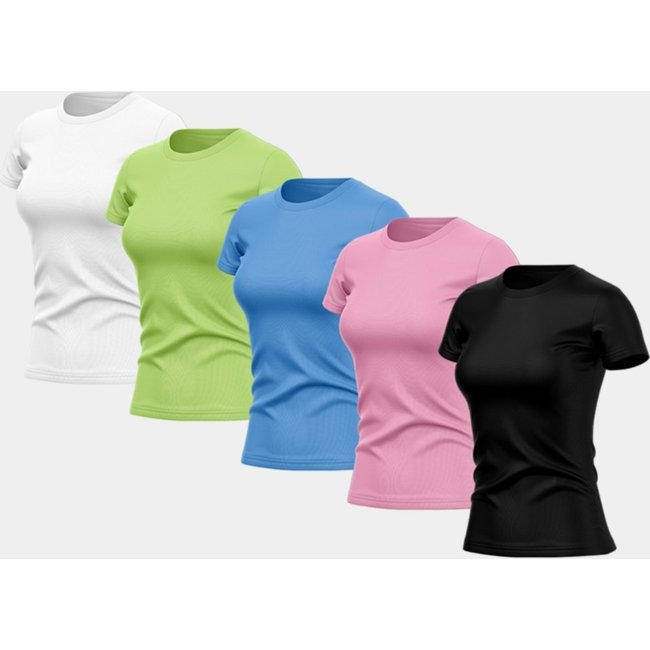 Kit 5 Camisetas Manga Curta Feminina Dry Básica Lisa Proteção Solar UV Térmica Blusa Academia Esporte Camisa Colorido