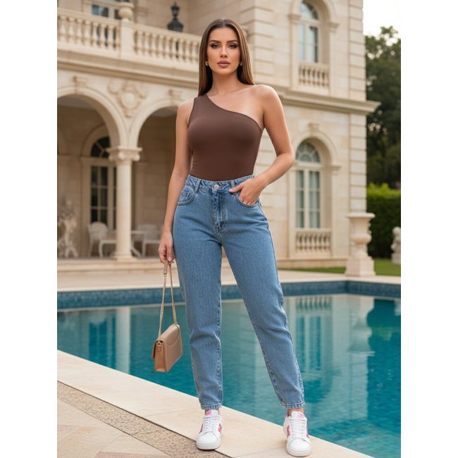 Calça Jeans Feminina Mom Alpha Street Wear Cintura Alta Mega Confortável e Casual Azul Clara