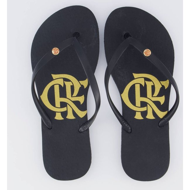 Chinelo Flamengo Basic Escudo Feminino Preto e Dourado