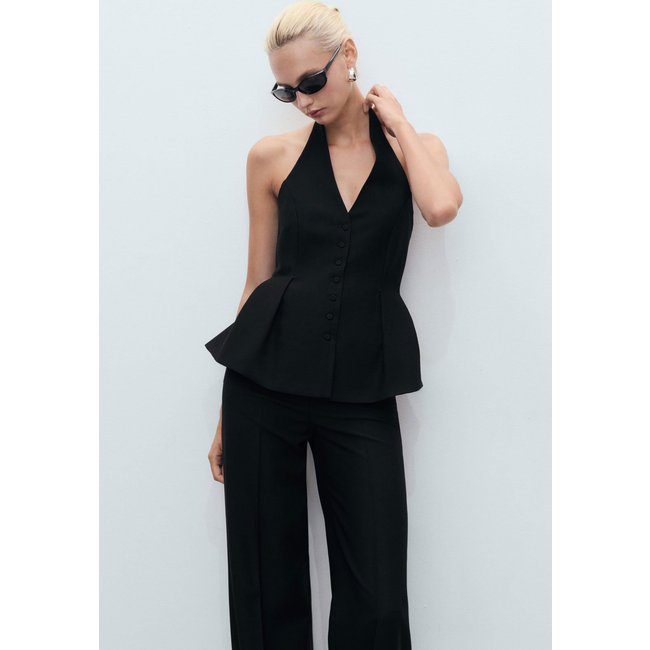 Blusa Feminina Mango Peplum Decote Halter Preta