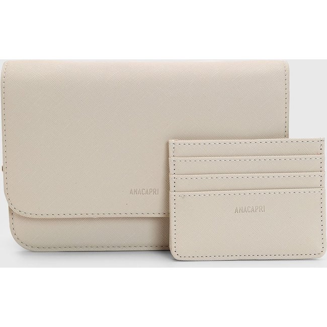 Kit Bolsa e porta cartão Feminina Anacapri Pequena Alça Longa Off-White