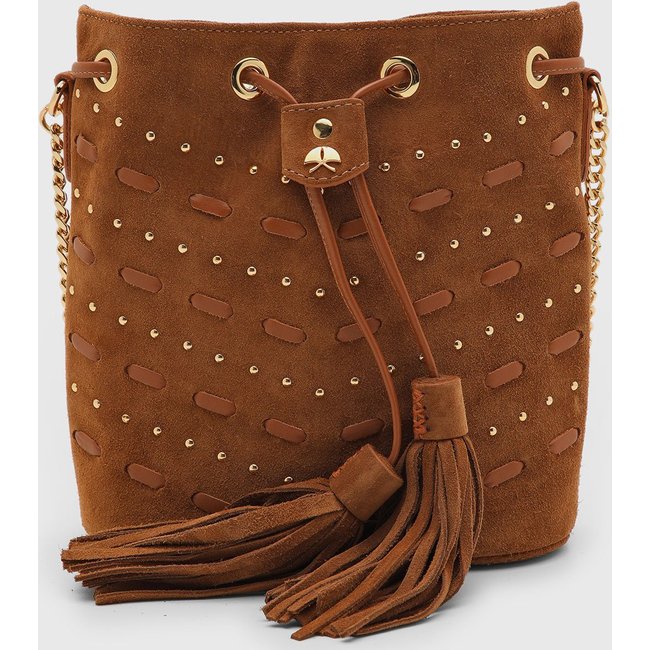 Bolsa Feminina Luiza Barcelos Bucket Detalhes Metálicos Caramelo