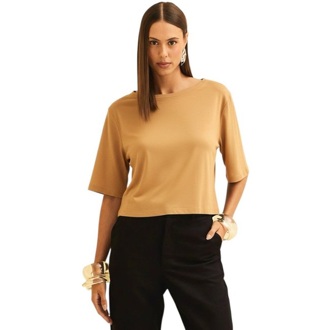 Blusa Basic Solta Em Linho Forum Marrom Ebbela