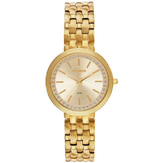 Relógio Seculus Feminino Dourado com Efeito Trançado Seculus