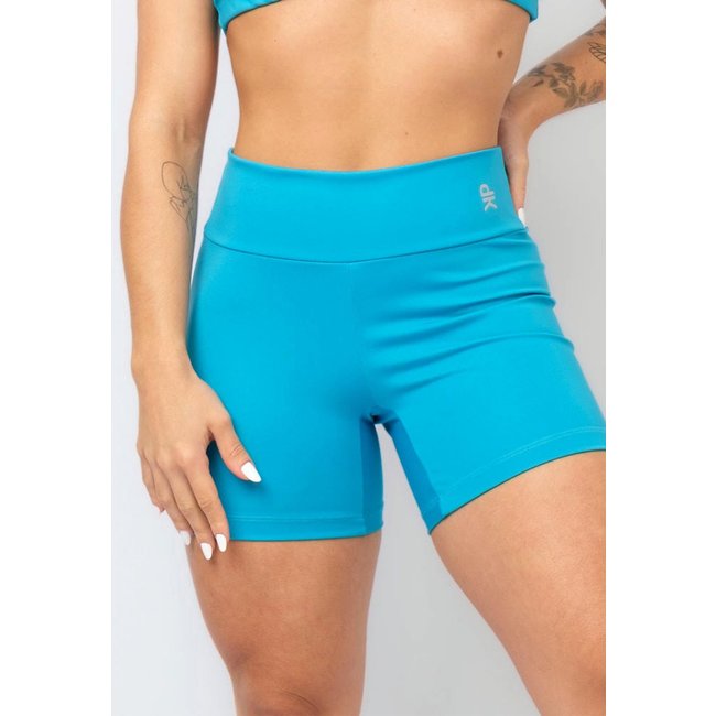 Short Fitness Pink Urban Meia Coxa Cintura Alta Zero Transparência Blackout Academia Feminino - Azul Turquesa