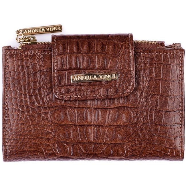 Carteira feminina de couro croco Lanna 10x15,5cm - Whisky