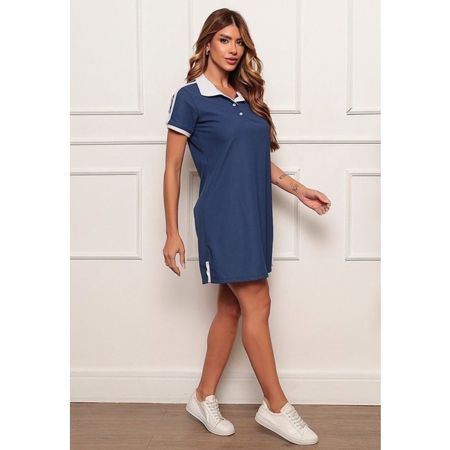 Vestido Polo Curto onfortável Tecido Premium Fenda na lateral Azul - NKTEX