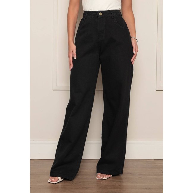 Calça Pantalona Ethereal Jeans de Alfaiataria Premium Wide Leg Preto