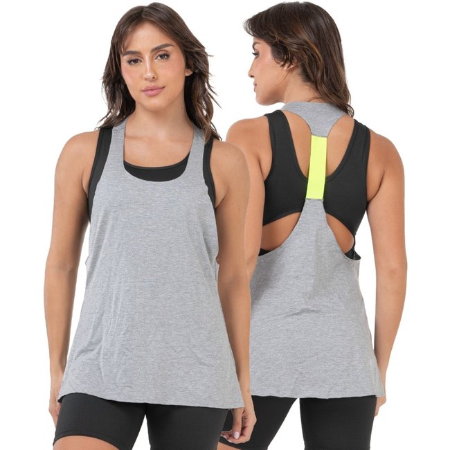 Regata Bravaa Store Fitness Blusa Elástico Academia Cavada Treino 244 Cinza