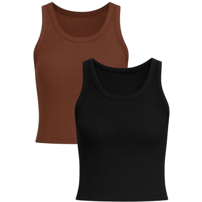 Kit 2 Regatas Cropped Feminina Ribana Canelada Preto e Marrom - 50497