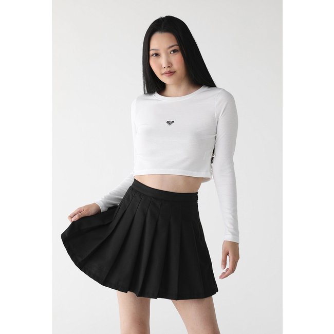 Blusa Cropped Canelada Roxy Ajustada Logo Branca