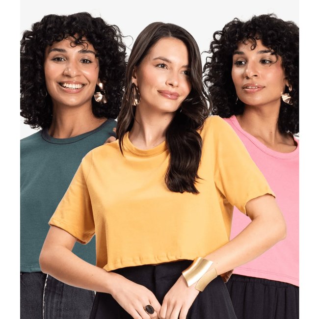 Kit 3 Blusas Cropped Lisas Select Sortidas