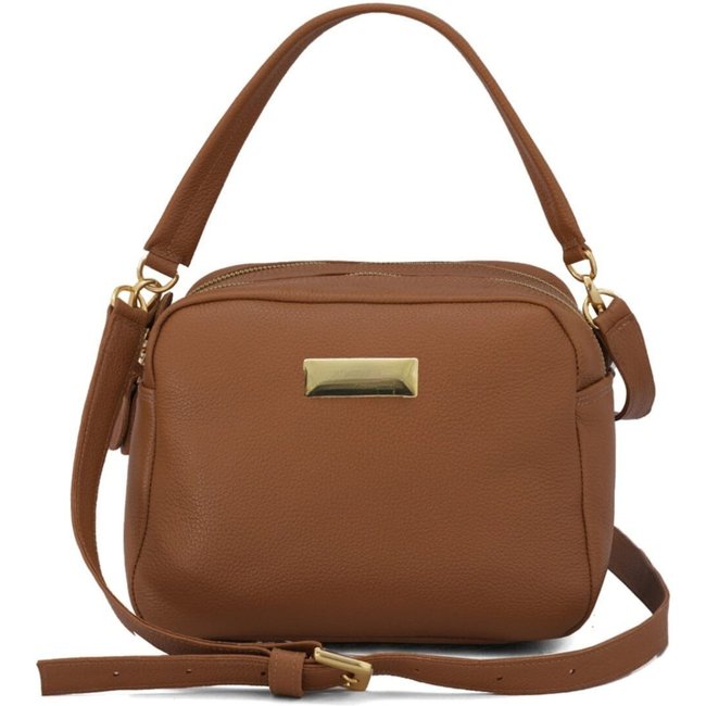 Bolsa Bau Feminina em Couro Alças Transversal Regulável e Alça de Mão Marrom