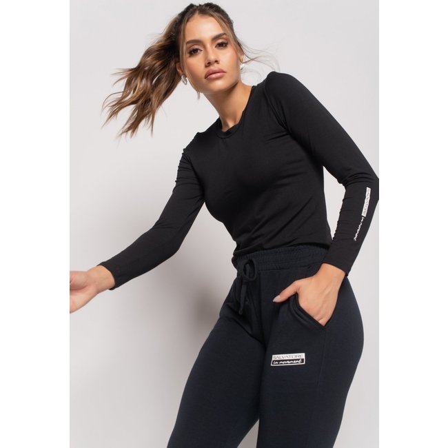 Blusa Sport Manga Longa e Gola Redonda Malha Salvatore Preta