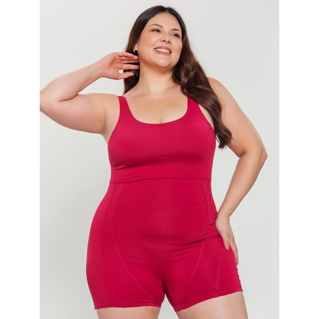 Maiô Shortinho Plus Size Orla da Praia Macaquinho para Natação Hidroginástica Rosa Escuro