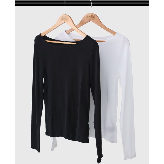 Kit Blusa Manga Longa Feminina GAP Decote Canoa Preta e Branca