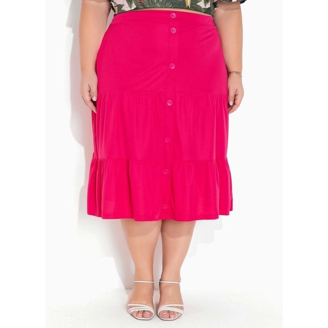 Saia Com Franzidos E Botões Plus Size Pink Marguerite