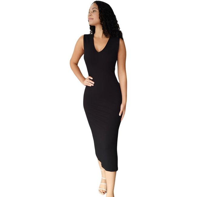 Vestido Canelado Gola V Forum