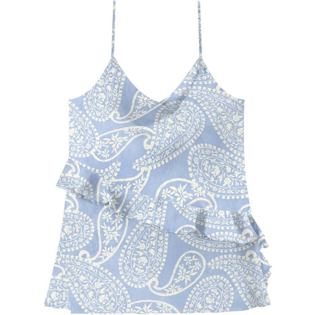 Blusa Estampada De Alças Com Babado E Decote Degagê