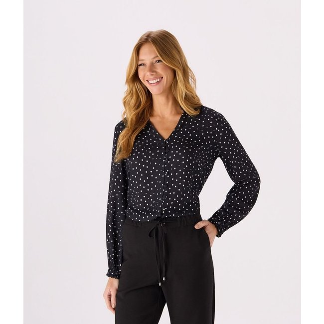 Camisa Makenji Manga Longa Com Botao Forrado Feminina Poa