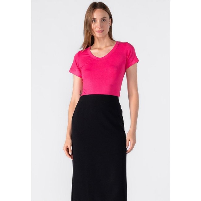 Blusa malha gola v Rosa