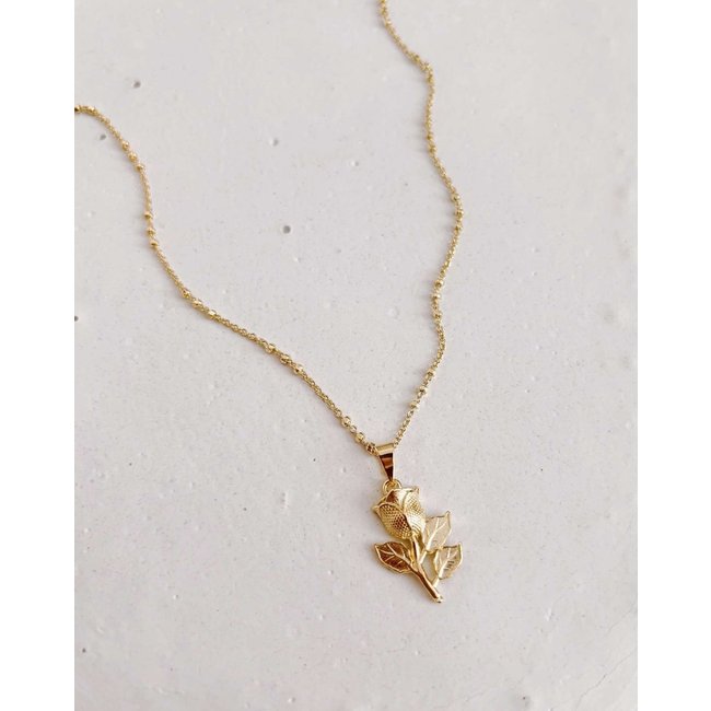 Colar Rosa Banho Ouro