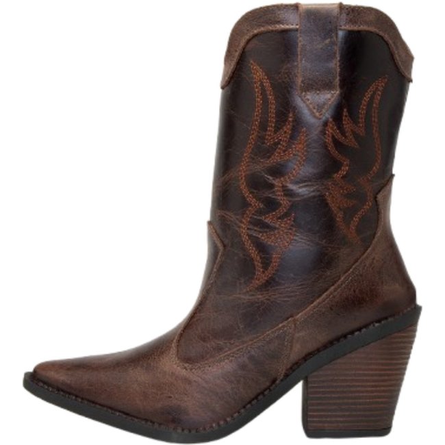 Bota Leruchel Texana Bordada em Couro Marrom