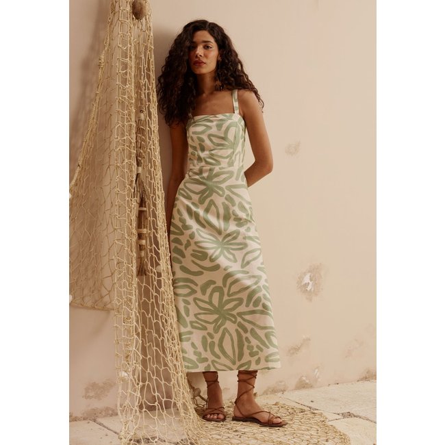 Vestido Midi Pala Sobreposta Estampado Jari