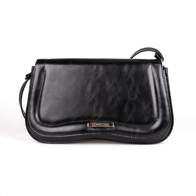 Bolsa Tiracolo Preta Feminina Domidona Média Retrô Chic Alça Ajustável