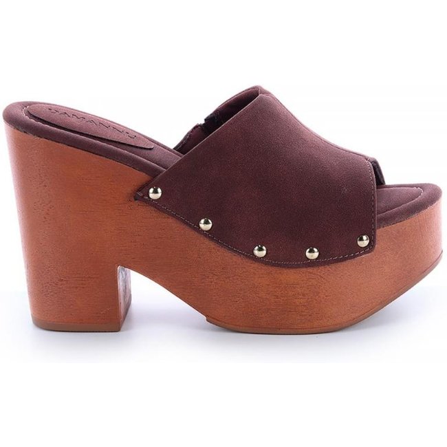 Tamanco Plataforma Boho Tachas Camurça Marrom Marrom