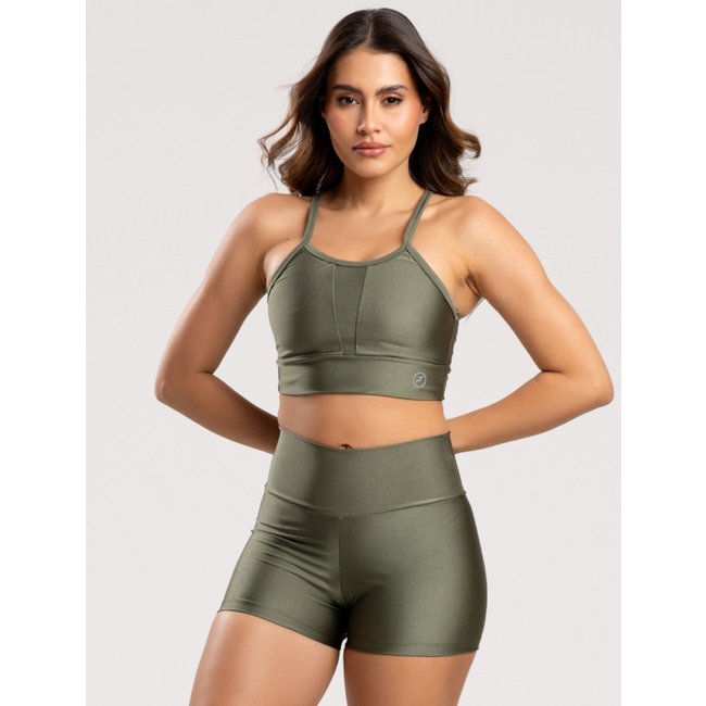 Conjunto Fit One Brilhance Short e Top Verde Militar