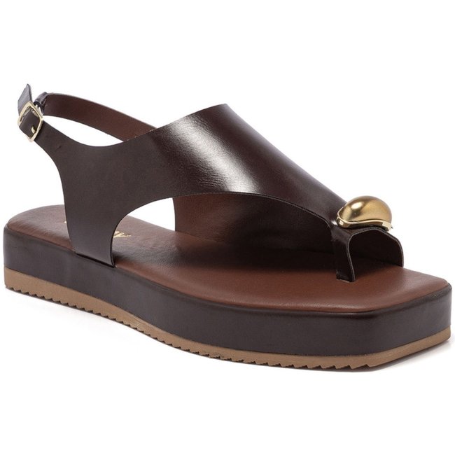 Sandália Flatform Feminina Stessy Leve Detalhe Anel de Dedo Marrom Brownie