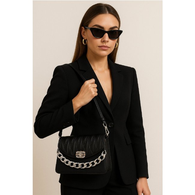 Bolsa Transversal Feminino Elegante Reforçada Tiracolo com Corrente Preto
