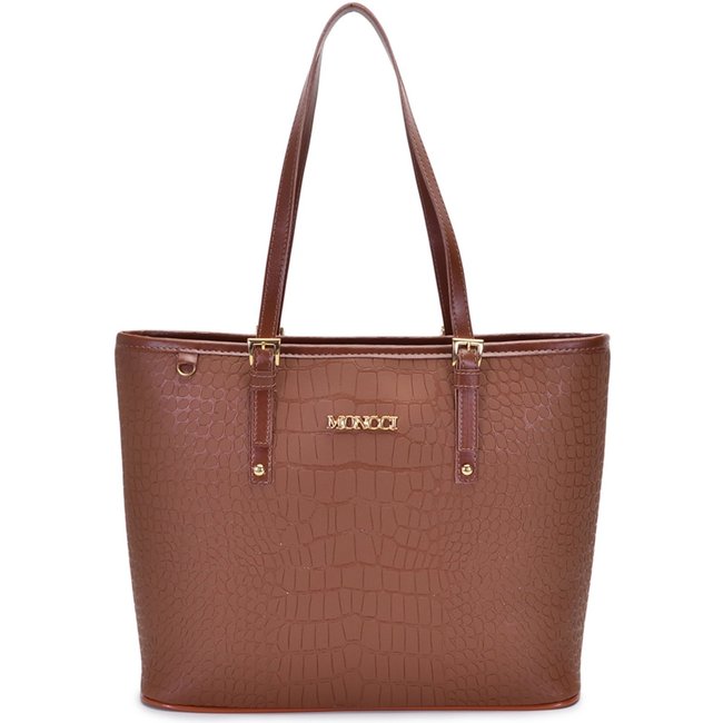 Bolsa Feminina Moncci Grande Ombro Forrada Fivela Roma Croco Caramelo