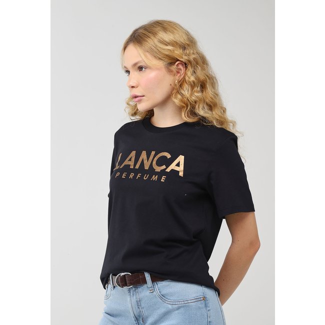 Camiseta Feminina Lança Perfume Logo Metalizado Preta