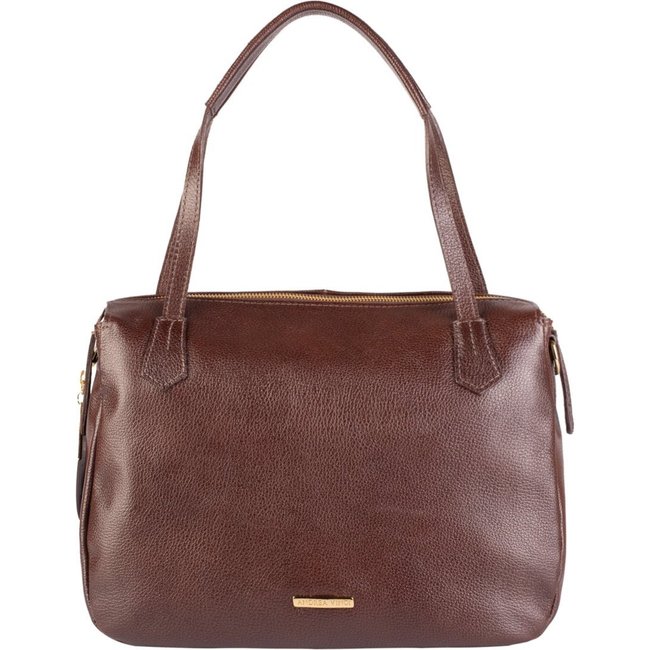 Bolsa básica de ombro em couro liso Débora - Café
