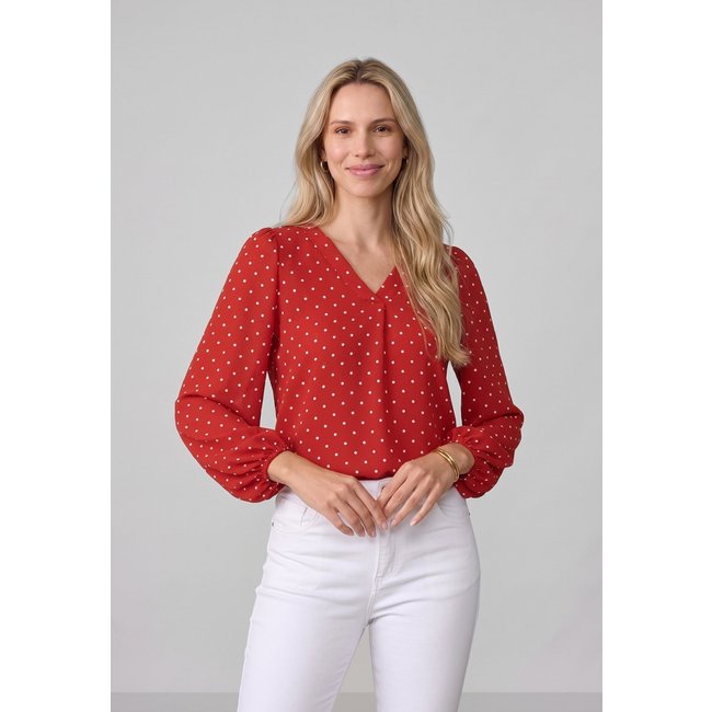 Blusa Intens Manga Longa Crepe Vermelho Poá