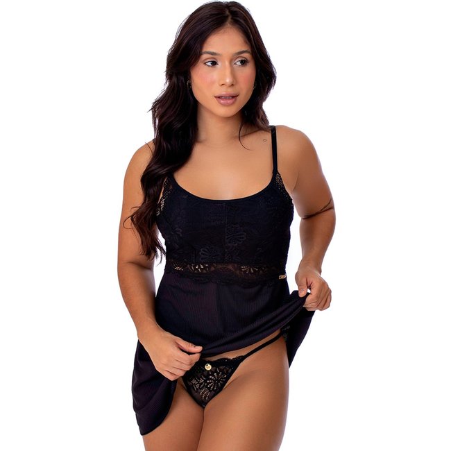 Camisola de alça algodão conforto Lisa Preto