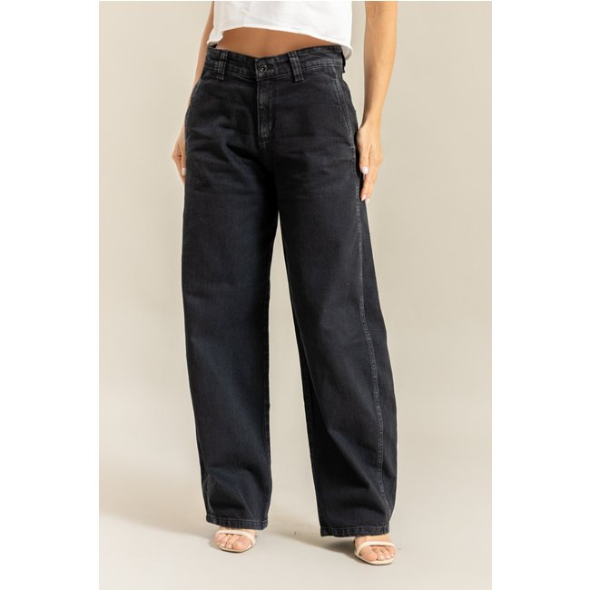 Calça Sarja Feminina Wide Balloon Black Dialogo Jeans Preto