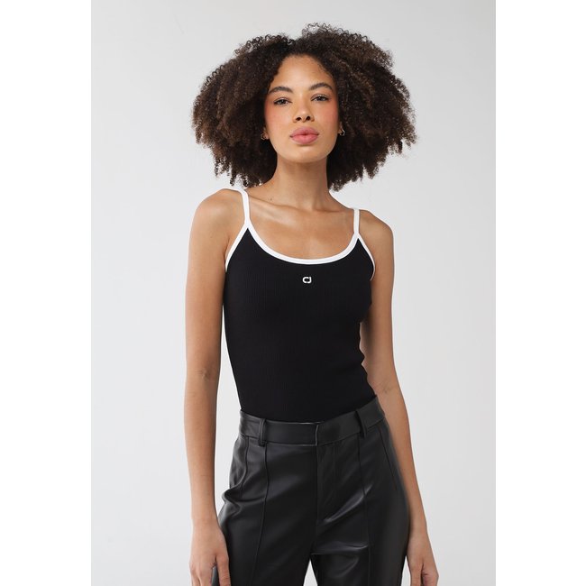 Regata Colcci Jeans Ribana Contrastante Preta e Branca