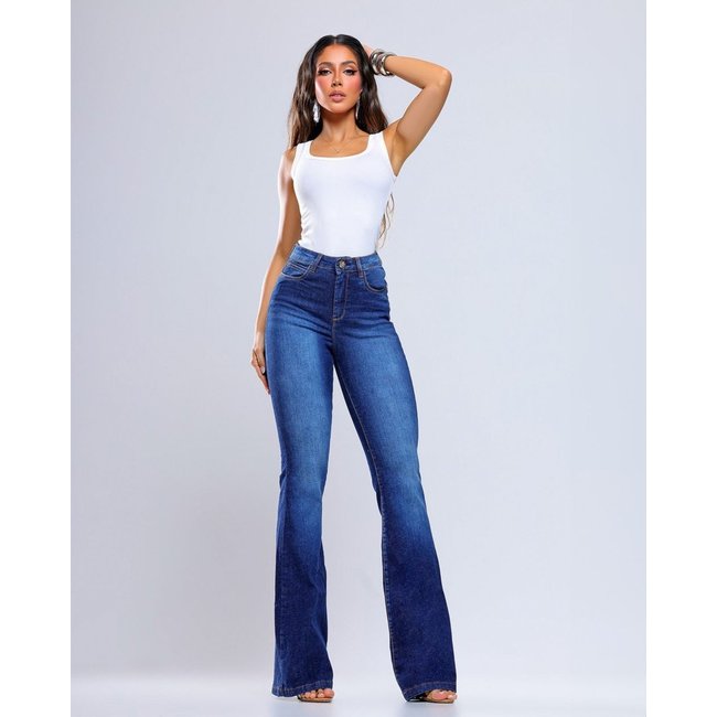 Calça Jeans Flare Feminina Cintura Alta 25166 Escura Consciência