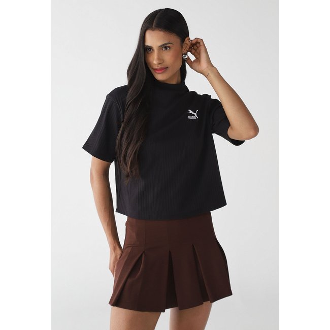 Camiseta Canelada Puma Oversized Relaxed Classic Preta