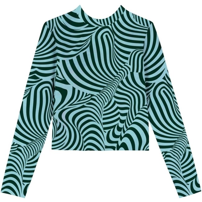 Blusa Curta Estampada De Malha Com Mangas Longas