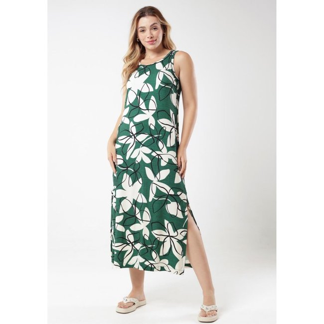 Vestido Midi Pau a Pique Estampado Verde VERDE - PP Pau a Pique