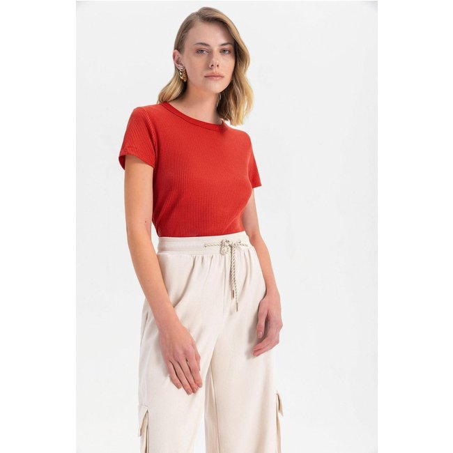 Blusa Feminina Em Ribana Canelada Essendi Laranja Médio Laranja