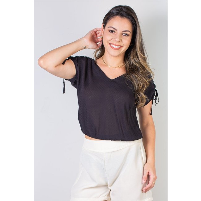 Blusa feminina viscose amarração no ombro 70764 - Preto